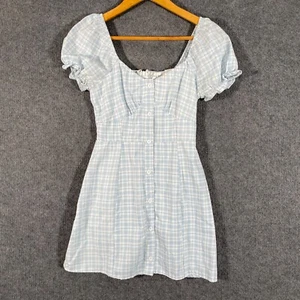 Luck & Trouble Dress Womens 6 Blue White Mini Shirt Tartan Trad Cottagecore - Picture 1 of 12