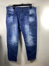 V 1969 Italia Abbigliamento Sportivo SRL Moto Jeans 36x30 Versace Blue Faded