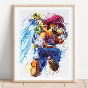 Mario Sunshine Ballpoint Pen Print, Super Mario Video Game Poster - Picture 1 of 3