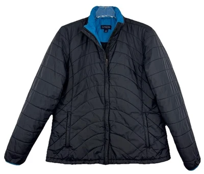 Lands End Womens Prima Loft Quilted Jacket L 12-14 Black Blue Lining Puffer Warm - Image 1 of 4