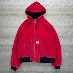 Vintage Carhartt Jacket XL Cherry Red Cotton Canvas Insulated Hooded Full 90s - Picture 1 of 5