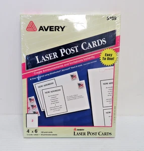 Neu versiegelte Schachtel mit 100 Avery Laser Postkarten 4" x 6" weiß + 50 perforierte Blätter - Bild 1 von 4