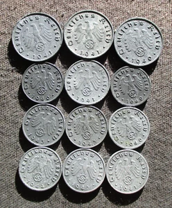MONEDAS ANTIGUAS DEL TERCER IMPERIO ALEMANIA NAZI (1940-1944) SEGUNDA GUERRA MUNDIAL - MEZCLA 400 - Imagen 1 de 4