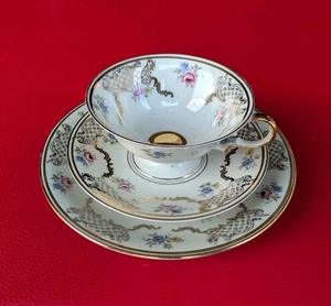 1929 Edelstein Sammeltasse Gedeck Sammelgedeck Gold Blumen RosaRot Blau Gelb Set - Bild 1 von 24