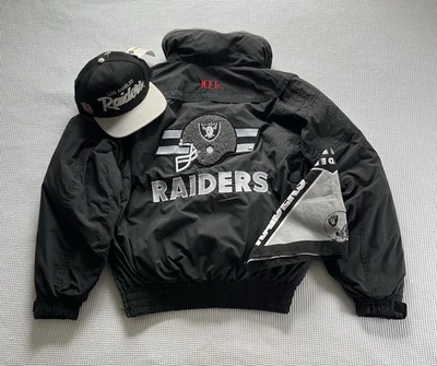 Abrigo Los Angeles Raiders EQUIPO NFL De Colección Años 90 con Sombrero y Bandana Para Hombre L Foto 1 de 4