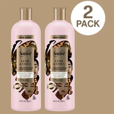 Paquete de 2_Suave Lush & Coily, manteca de karité natural_champú de aceite de coco puro 16,5 OZ Foto 1 de 4