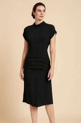 Vintage John Roberts Dress L 9-10 Black Mock Neck Pleated USA Vtg Gothic classy - Image 1 of 4