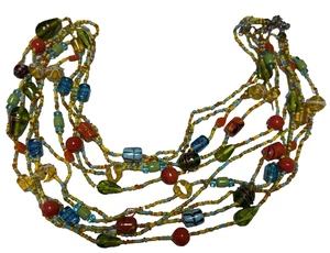 Murano Glass Handblown Beads Seeds Multi Strand Color Necklace Lobster Clasp 37" - Picture 1 of 10