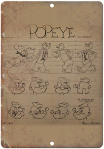 1945 Famous Studios Popeye Sketch Art 12" x 9" Reproduction Metal Sign J231 - Picture 1 of 1