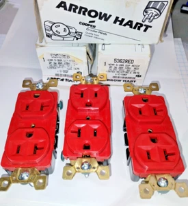 LOT OF 3 VINTAGE ARROW HART 5362-RED HEAVY DUTY 20A 125V DUPLEX RECEPTACLES NEW - Picture 1 of 6
