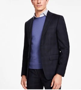 CALVIN KLEIN Men's Slim-Fit Wool Suit Jacket Black Blue 40R Dress Pants 30x30 - Picture 1 of 11