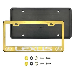 L3xus Laser Etched Gold T304 Stainless Steel License Plate Frame Silicone Guard - Picture 1 of 1