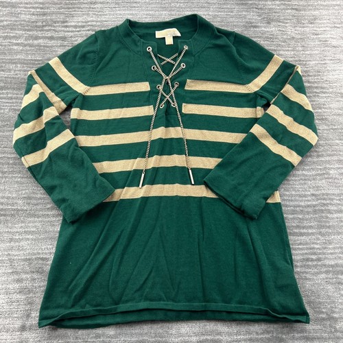 Maglione da donna Michael Kors taglia L manica lunga catena a righe in pizzo verde