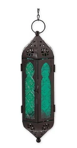 Emerald Glass Moroccan Hanging Candle Holder Lantern Lamp Patio Home Decor - Picture 1 of 5