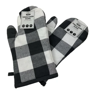 (2) Daily Home Single Oven Glove, Oven Mitt - Checkered Black & White Print - - Picture 1 of 4