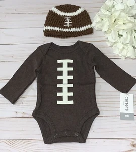 Carter’s Baby Boy “Football” One-Piece & Handmade Hat 2-Pc Set Size - Newborn - Picture 1 of 7