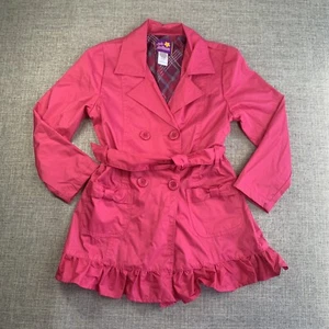 Pink Platinum Girls Rain Coat Medium 10 / 12 Ruffle Hem Bow Pockets Plaid Lining - Picture 1 of 12