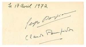 Claude & President Georges Pompidou CUT Signatures! Signed! France! Autograph! - Picture 1 of 1