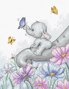 Luca-S Counted Cross Stitch Kit - Elephant with Butterfly B1183 - Picture 1 of 2