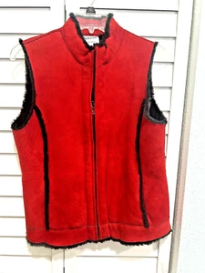 Pendleton Vest  Red Leather/Lamb Black fur Women Size L - Picture 1 of 4