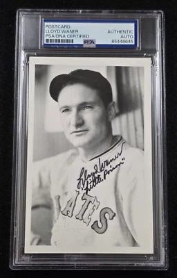 LLOYD WANER Signed Real Photo Postcard-HOF-PITTSBURGH PIRATES-PSA - Image 1 of 4