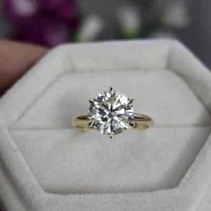 Anillo de boda de diamantes cultivados en laboratorio de corte redondo de 3 quilates de oro amarillo de 14 k con certificación IGI - Imagen 1 de 10