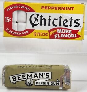 Vintage Peppermint Chiclets Partial Box and Beeman's Pepsin Gum Partial Pack