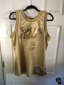 RARE MITCHELL AND NESS ALLEN IVERSON PHILADELPHIA 76ERS TRIPLE GOLD JERSEY SZ L - Picture 1 of 4