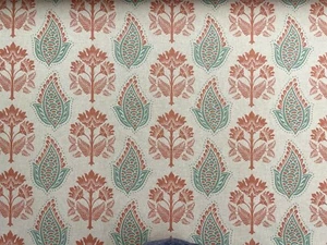 Agar Morris Leaf Linen CORAL GREEN Fabric Curtain Blind Upholstery Craft - Picture 1 of 6
