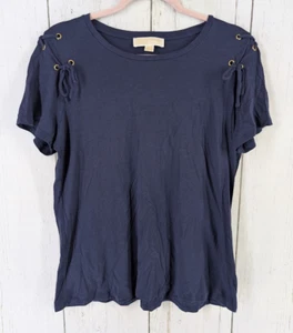 Michael Kors Size Large Womens Blue Tie Up Short Sleeve Top - Imagen 1 de 7