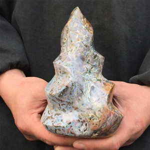 2,9 Pfund natürlicher Ozean Jaspis Quarz geschnitzter Kristall Flammenform Reiki .X2479 - Bild 1 von 11