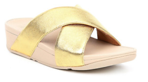 Womens Fitflops Lulu Cross Slide Gold Slip On Sandals 