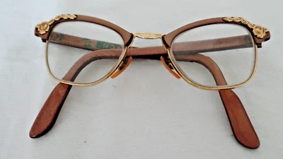 Anteojos vintage B & L Bausch & Lomb marrón 5 1/2 borde dorado Foto 1 de 4