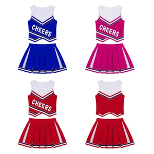Girl Kids Sports Dance Outfit Sleeveless Letters Cheers Print Vest Pleated Skirt - Picture 1 of 25