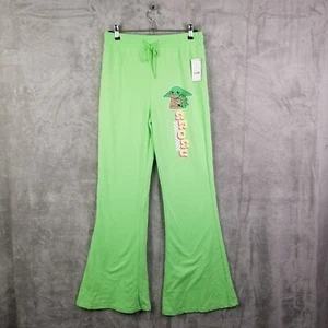 Womens Green Baby Yoda Wide Leg Graphic Pants St. Patrick's Day Size Medium - Picture 1 of 9