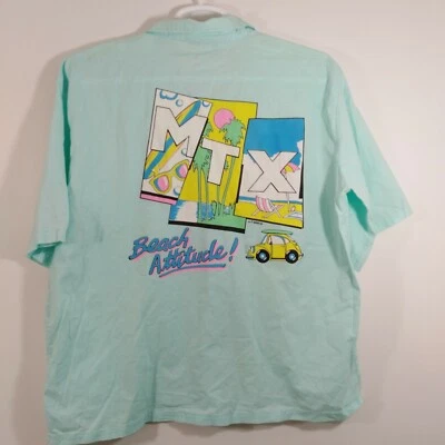 Camisa de patinador Oasis MTX 1987 vintage años 80 verde playa palmeras tabla de surf  Foto 1 de 4