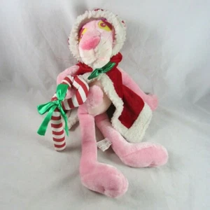 16" Plush Pink Panther in Holiday Cape Candy Cane Christmas Toy Vintage 1999 - Picture 1 of 8