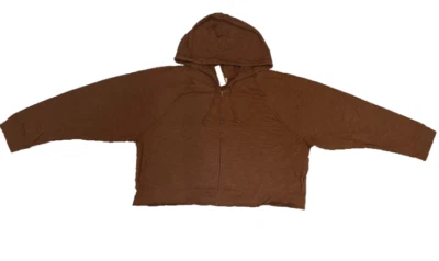 Moletom com capuz Victoria Secret rosa feminino médio ajuste relaxado zíper completo cappuccino marrom - Imagem 1 de 2