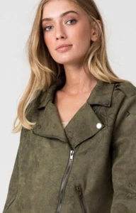 ICE CUBE Suede Green Olive Jacket with Flower Print and Zipper, size 36, S - Picture 1 of 4
