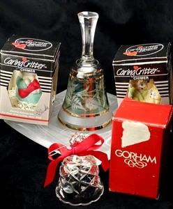 ๐ Christmas Ornament Lot 4pc Gorham Jasco Caring Critters Crystal & Porcelain - Picture 1 of 22