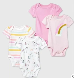 Neu mit Etikett Cloud Island Einhorn rosa 4er-Pack Kurzarm Body Anzug Größe 3-6 Monate - Bild 1 von 6