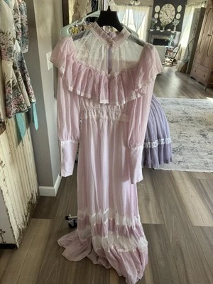 Vintage 70s Gunne Sax by Jessica Dress Maxi Prairie Cottagecore Lace 7 Boho - Image 1 of 4