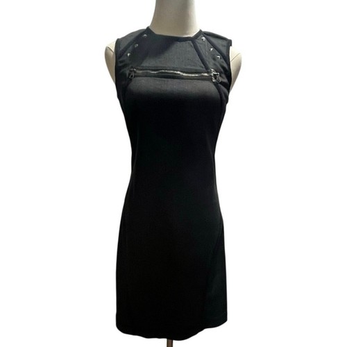 Abito Alexander McQueen nero lavaggio denim borchie bordo cerniera busto accento 44 8