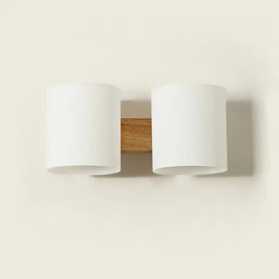 6W/10W LED Up/Down Wall Light E27 Bulb Wood Bedroom Lamp Fixture Glass Lampshade - Image 1 of 4