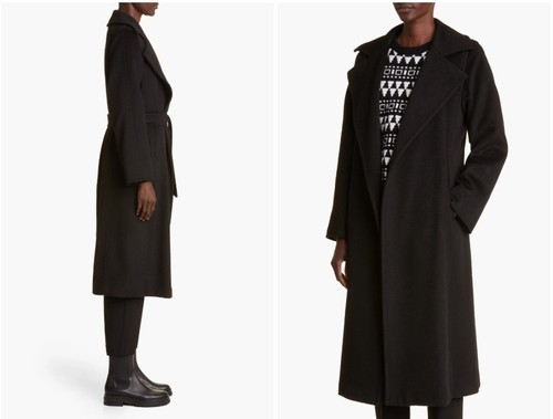 MaxMara Women's Black Manuela Camel Hair Wrap Coat Size 14 Max Mara [NO BELT]
