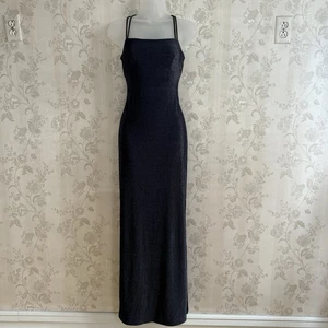 Vtg Y2k City Triangles Maxi Dress Sz M Blue Sparkle fairy whimsigoth Glam Club - Picture 1 of 13