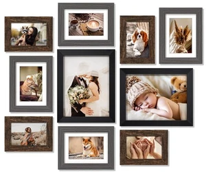 Picture Frames Set for Wall Gallery - 10 Pack Assorted Color Rustic Wooden Co... - Picture 1 of 6