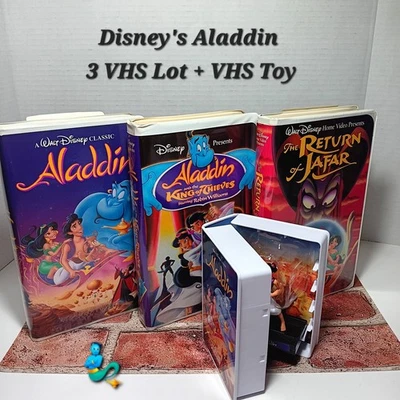 Aladdin 1, 2, 3 Disney 3 VHS Lot Return of Jafar, King of Thieves & 2022 Figure  - Image 1 of 4