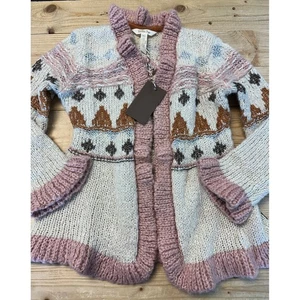 Matilda Jane Girls Sweater Knit Open Front Cardigan Patterned Pink Size 6 - Picture 1 of 6