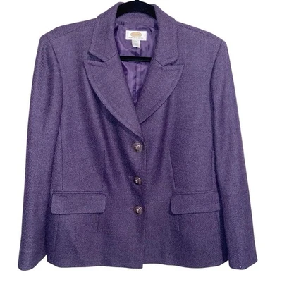 Vintage Talbots Blazer Womens 14 Petite Purple Wool Tweed Jacket Office *Flaw - Image 1 of 4